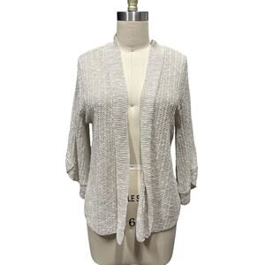 Eileen Fisher Linen Rayon Semi-Sheer Loose Weave Rib Sleeve Cardigan Sweater M
